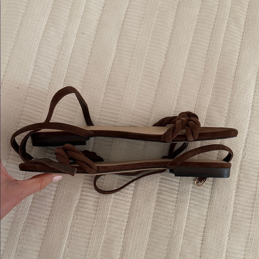Tuckernuck x Studio McGee Dark Brown Knotted Suede Ankle-Strap Flat Sandals - Picture 4 of 4